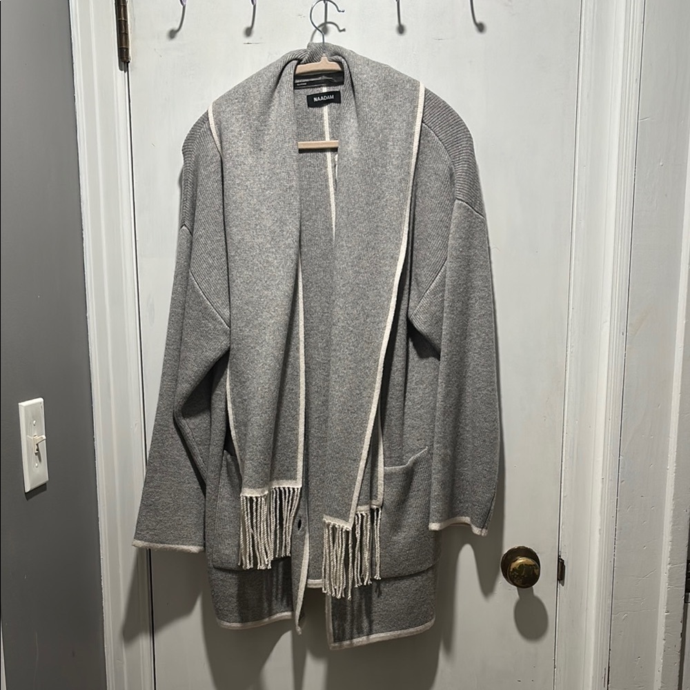 NAADAM Cashmino wool cashmere cardigan with built in scarf sweater size small